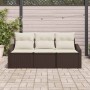 Braunes 3-tlg. vidaXL Garten-Sofa-Set aus Poly Rattan mit hellen Kissen für Terrasse und Garten.