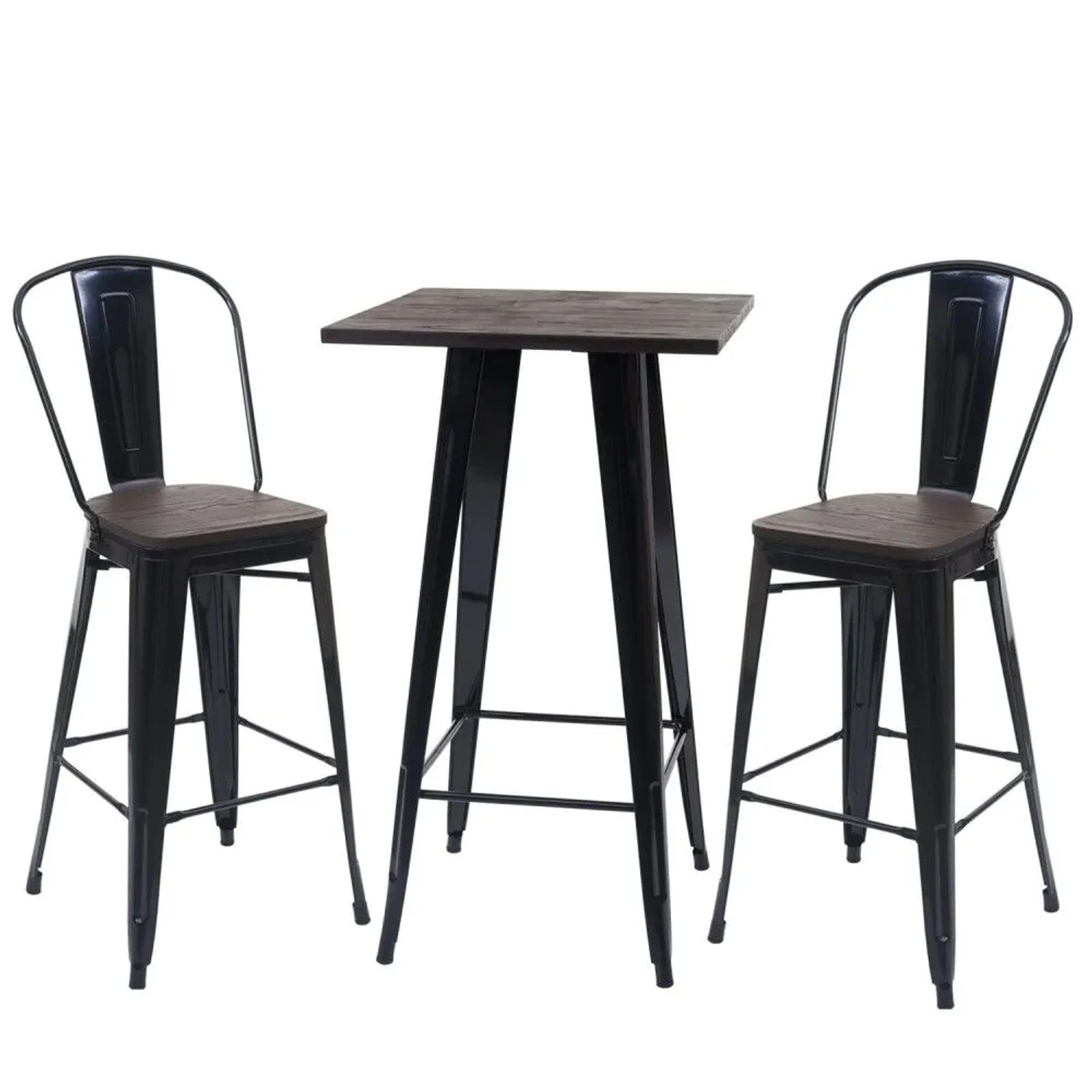 MCW Stehtisch-Set A73 inkl. Holz-Tischplatte Metall 3-teilig Schwarz