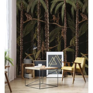 Art for the Home Fototapete Monkey Jungle, Dschungel-Motiv mit Affen auf dunklem Hintergrund.