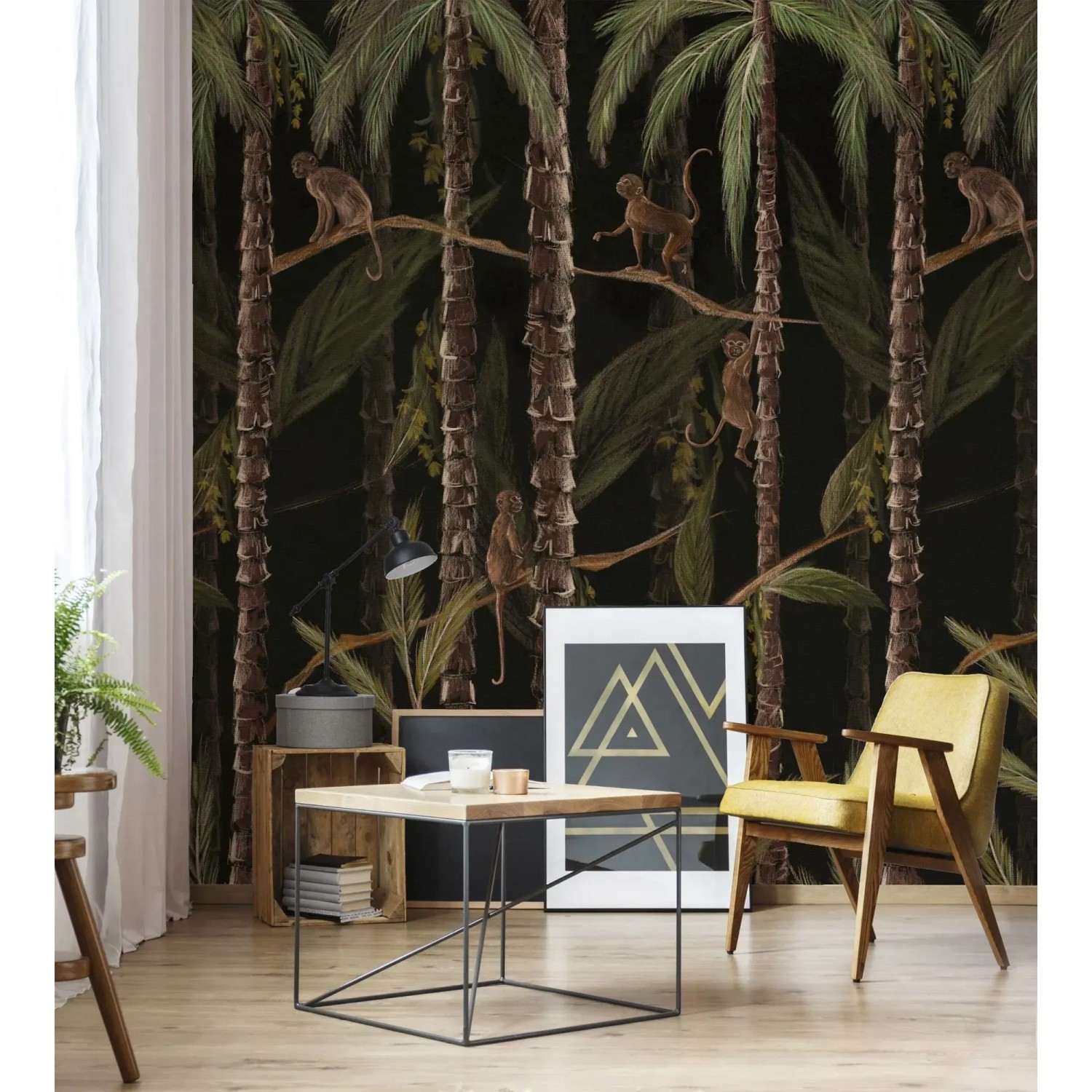 Art for the Home Fototapete Monkey Jungle, Dschungel-Motiv mit Affen auf dunklem Hintergrund.