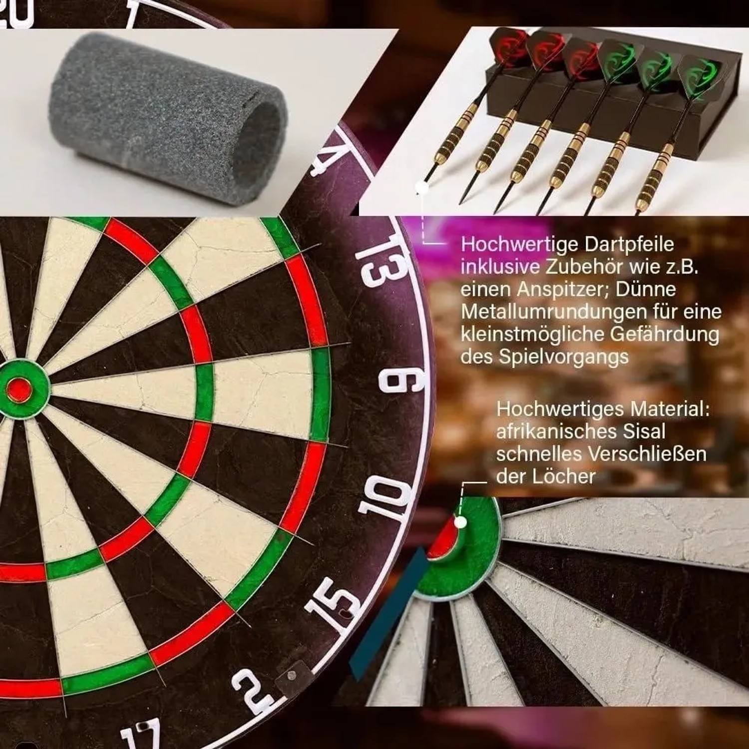 Sportisfaction Dartscheibe Set, 45 cm Sisal, mit 6 Pfeilen und Anspitzer für Spiel & Spaß.