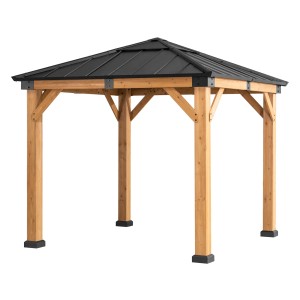 Sunjoy Gazebo Rapi Zedernholz, 273x273 cm, anthrazitfarbenes Walmdach aus Stahl und Polycarbonat.