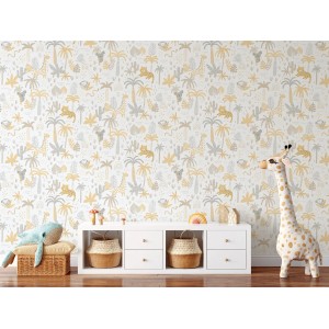 Sanders & Sanders Tapete Dschungeltiere Ockergelb Grau Und Beige 53 Cm X 10 M - 640450