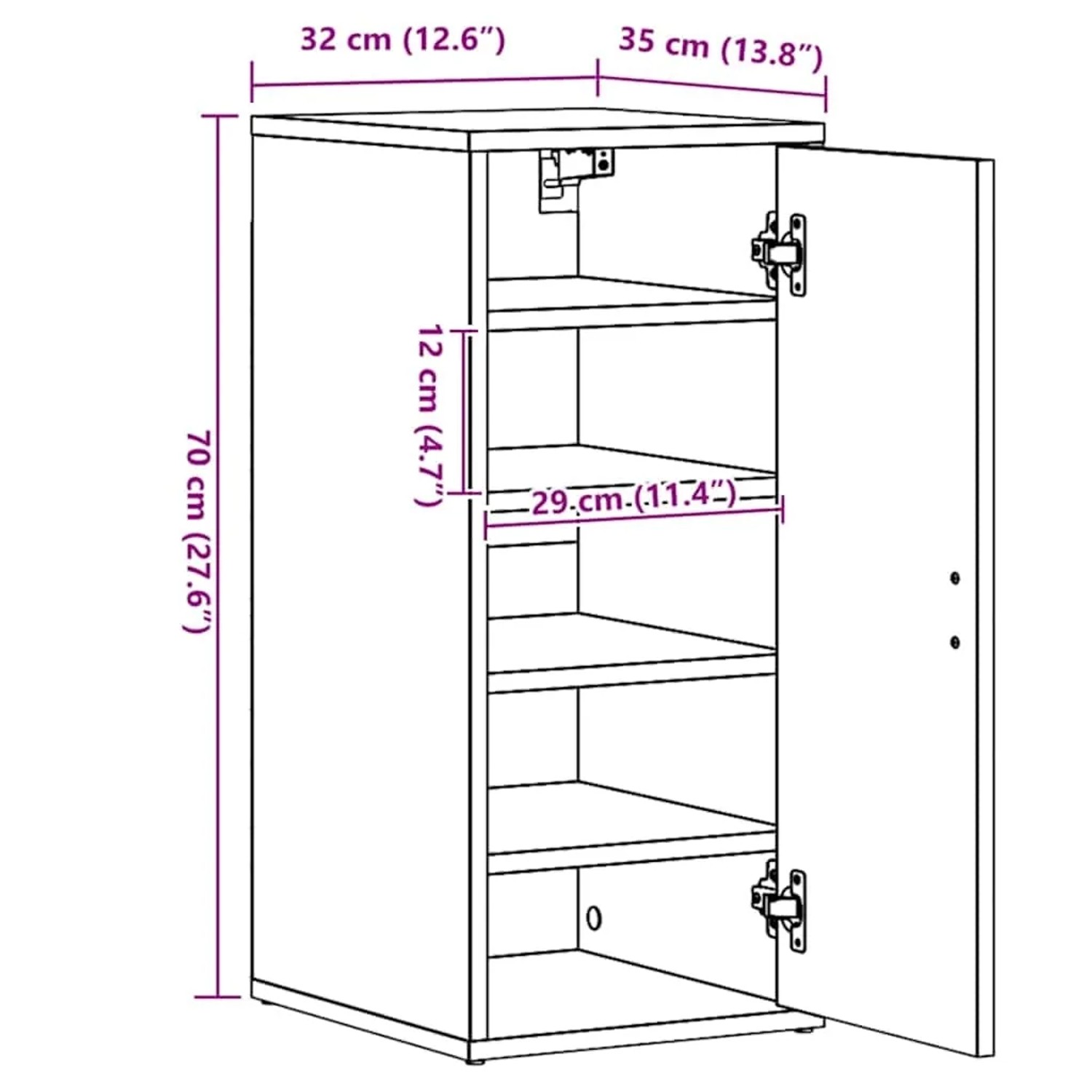 vidaXL Schuhschrank, schwarz Eichen-Optik, 32x35x70 cm, Holzwerkstoff, mit offener Tür und 5 Fächern.