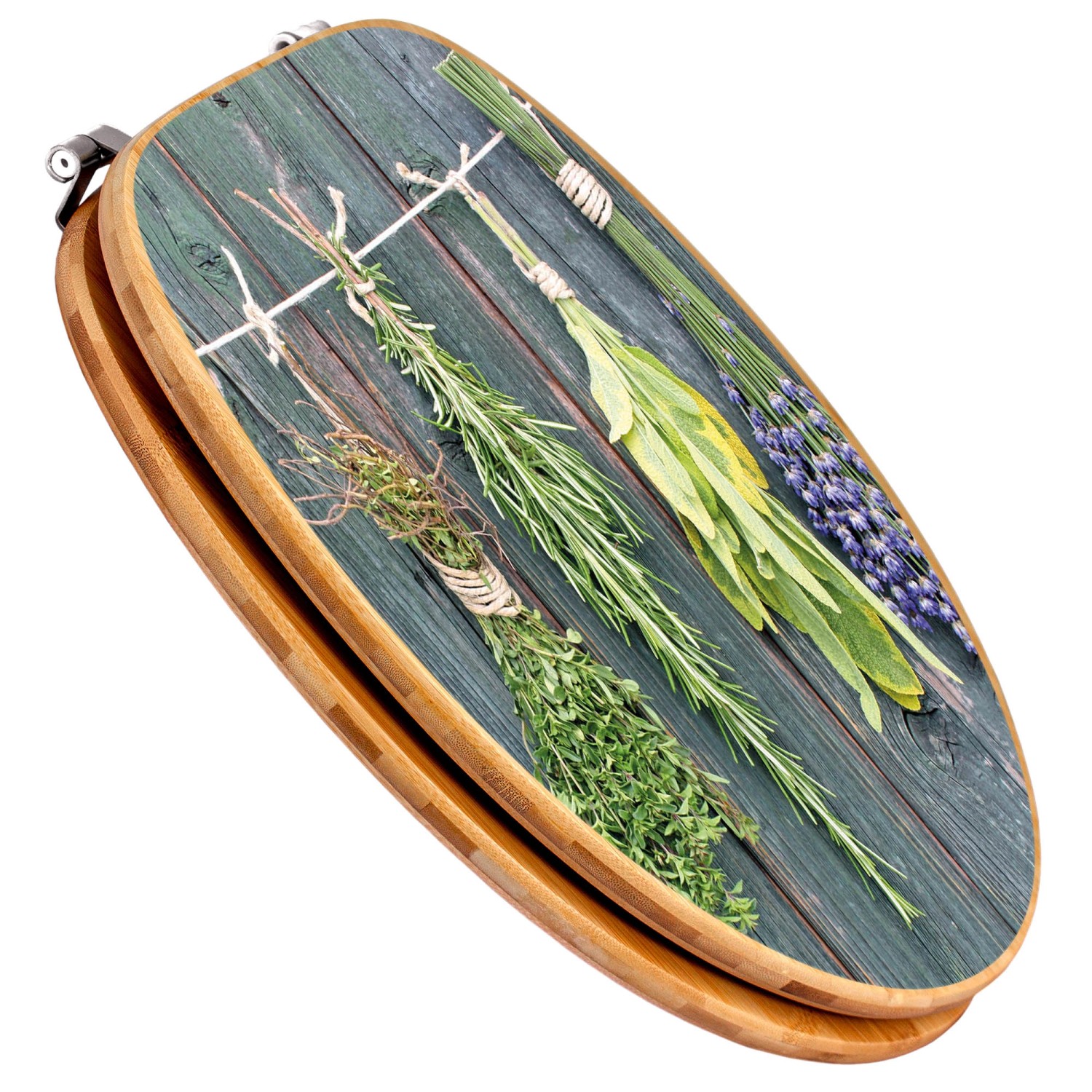Banjado WC-Sitz Bambus mit Kräuter-Motiv. Toilettendeckel aus Holz mit Universal Scharnieren.