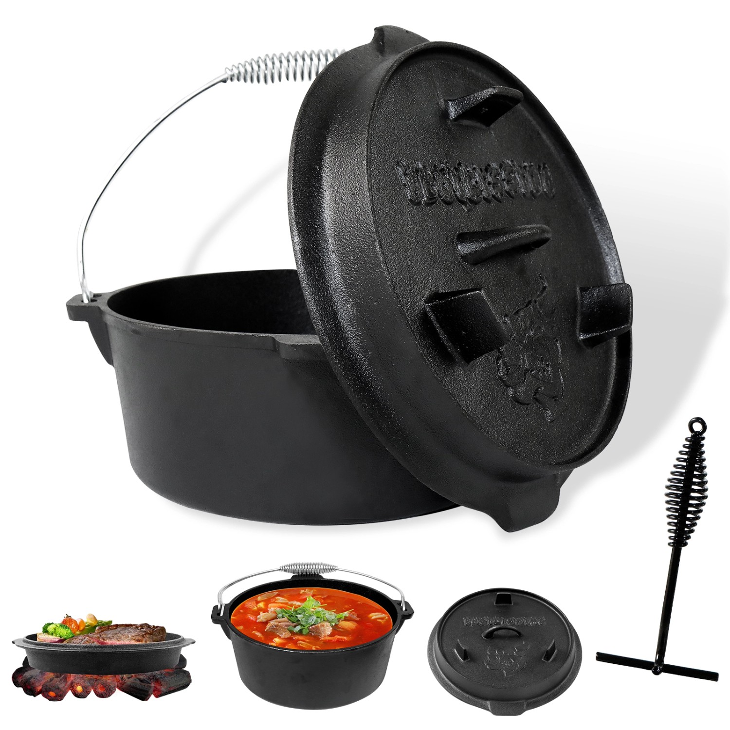 CCLIFE Dutch Oven Set 4,2L Gusseisen Grilltopf mit Feuertopf Ohne Beine günstig online kaufen