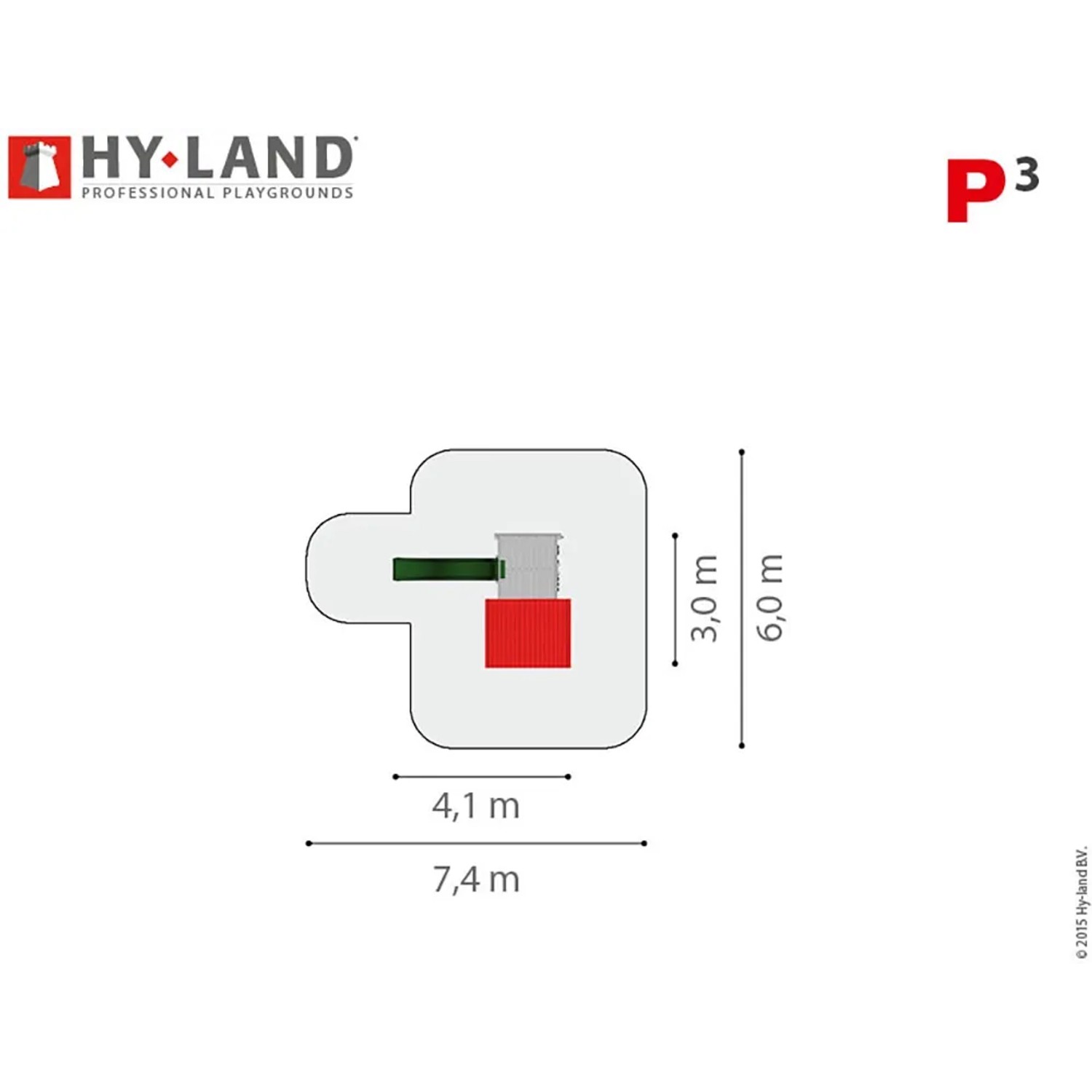 Draufsicht Hy-Land Spielgerät P3 mit Rutsche, Maße: 7,4 x 6 m. Premium Douglasie.