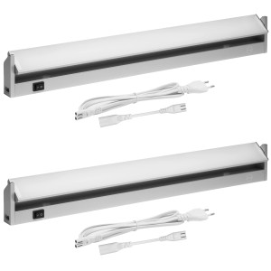 2er Set: Schwenkbare LED Unterbauleuchten für Küche, 60cm, Aluminium, warmweiß, mit Schalter.