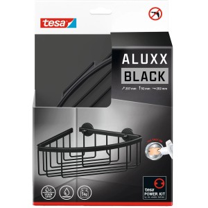 Tesa Aluxx Eckduschkorb, schwarz matt, zur Wandmontage ohne Bohren.