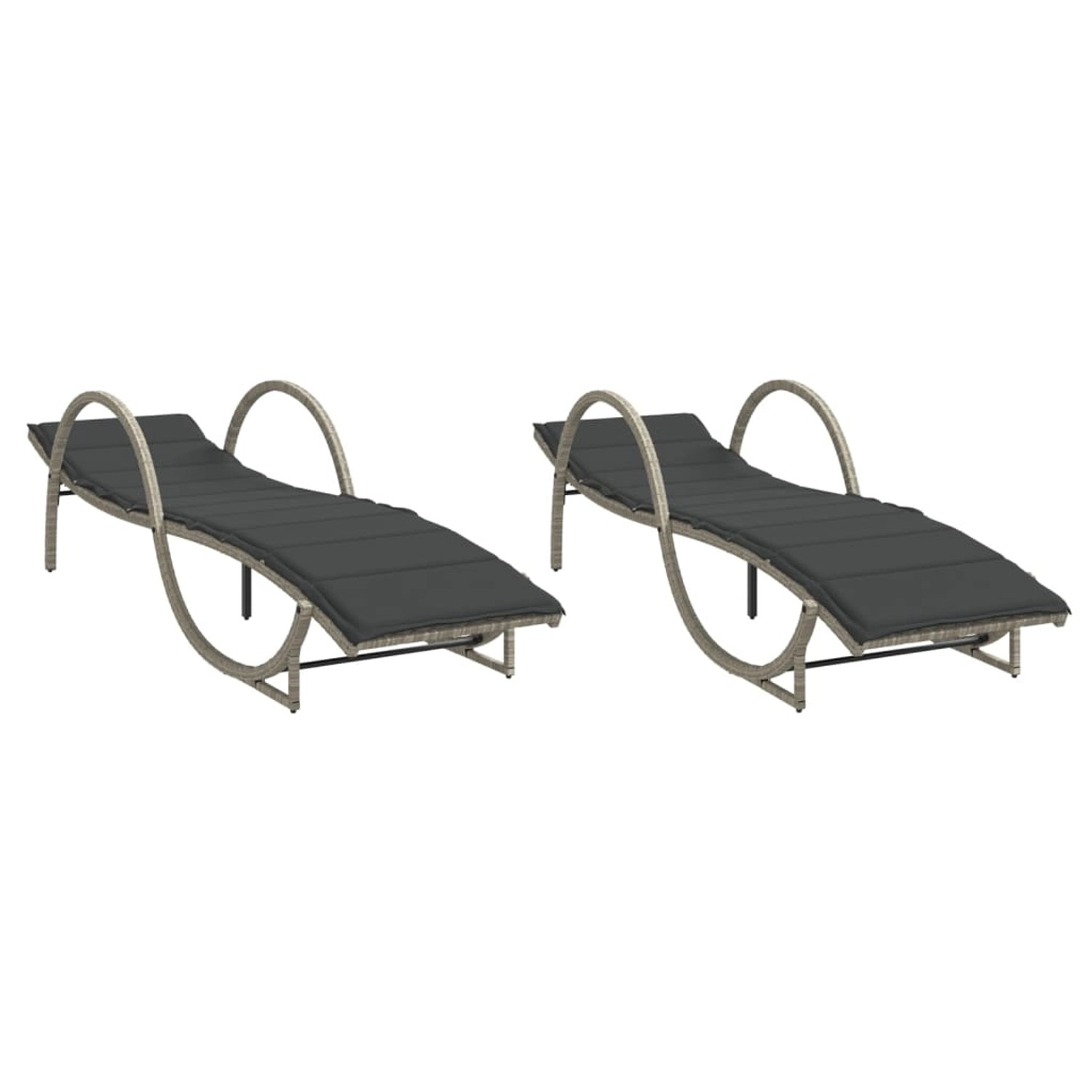 vidaXL Sonnenliegen 2 Stk. mit Auflagen Hellgrau Poly Rattan