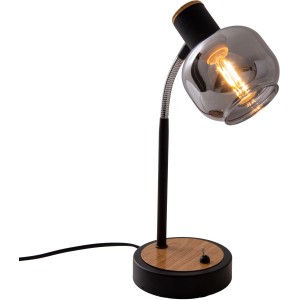 Näve Tischleuchte Fumoso, 39 cm, Design-Tischlampe mit grauem Glasschirm und Holzdetails.