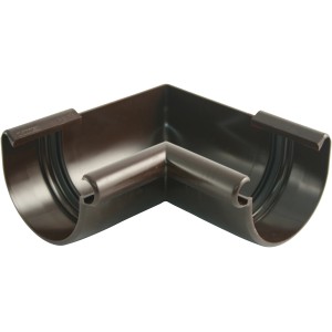 Braune Marley Dachrinnen-Innenecke RG 75 aus Kunststoff im 90-Grad-Winkel.