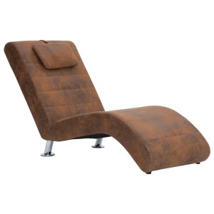 Braune vidaXL Chaiselongue mit Kissen in Wildleder-Optik und Stahlbeinen.