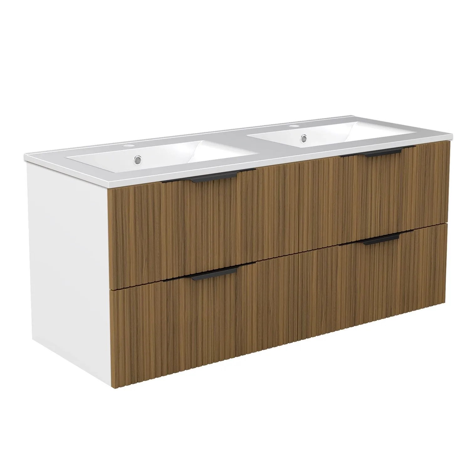Duschspa Doppelwaschtisch ORIN 120 cm Keramik Waschbecken mit Unterschrank Griffen Softclose