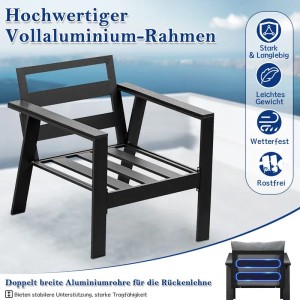 Grauer Aluminium Sessel der MeXo Dining Lounge Gartenmöbel mit Lattenrost Sitzfläche.