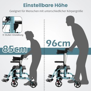 Costway Rollator Faltbar & Leicht Gehhilfe 6-Fach Höhenverstellbar Blau