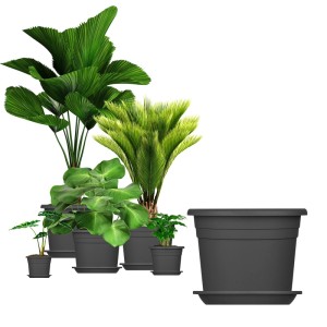 BigDean 5X Blumentopf Ø 40 cm Farbe Anthrazit & Untersetzer Kunststoff Pflanztopf Containertopf Übertopf Pflanzkübel rund 40 x 28 cm Blumentöpfe