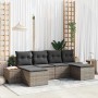 Graues 6-tlg. vidaXL Garten-Sofa-Set aus Poly Rattan mit Kissen.