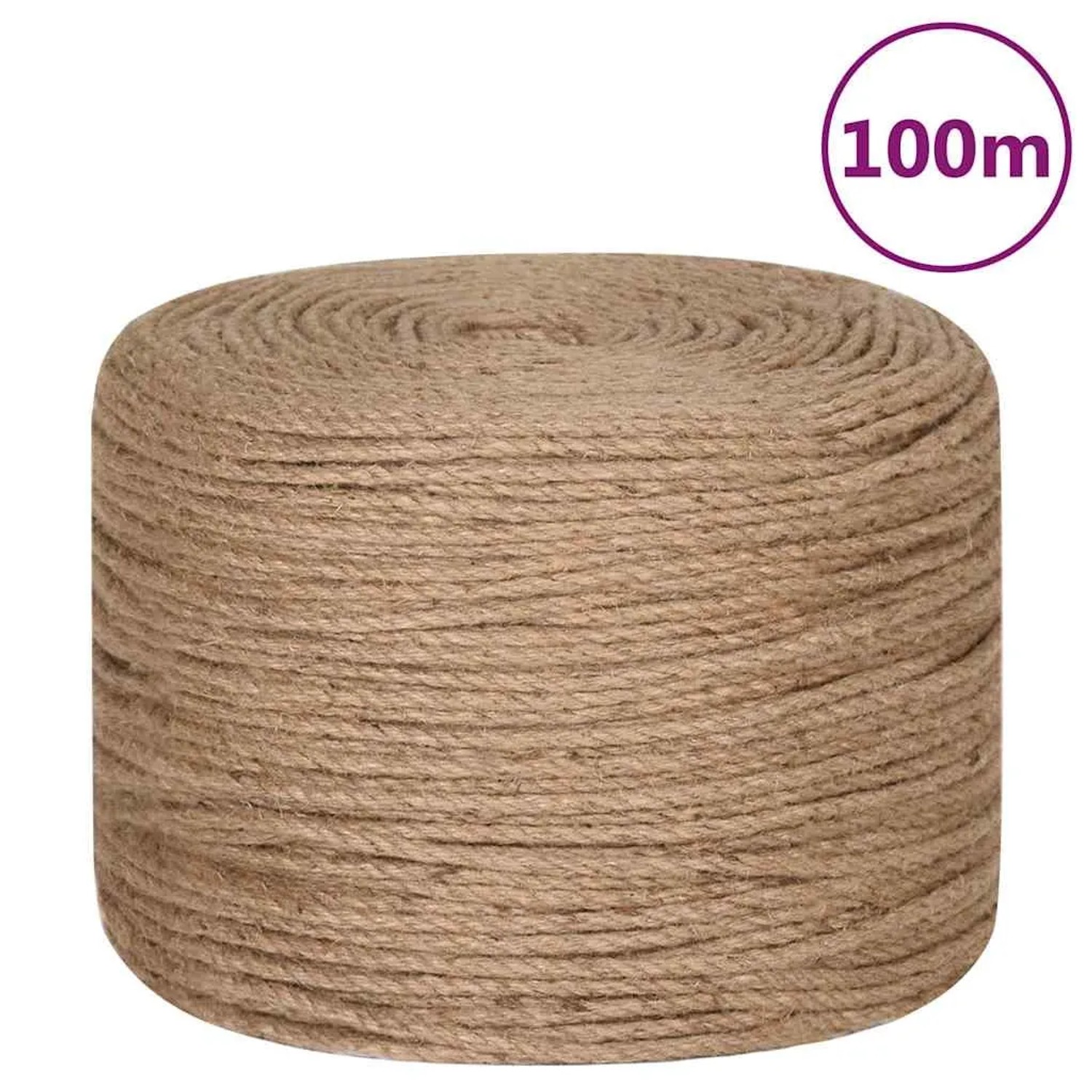 Rolle vidaXL Juteseil, 100 m lang, 4 mm stark, für Bastel- und Deko-Zwecke.