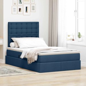vidaXL Bett mit LED-Lichtleisten mit Kopfteil Blau 120 x 200 cm Stoff 3372539