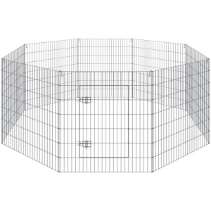 Tectake Freilaufgehege Fluffy Aus 8 Gitterelementen Inklusive Sicherheitsnetz 204 x 204 x 93 cm Silber