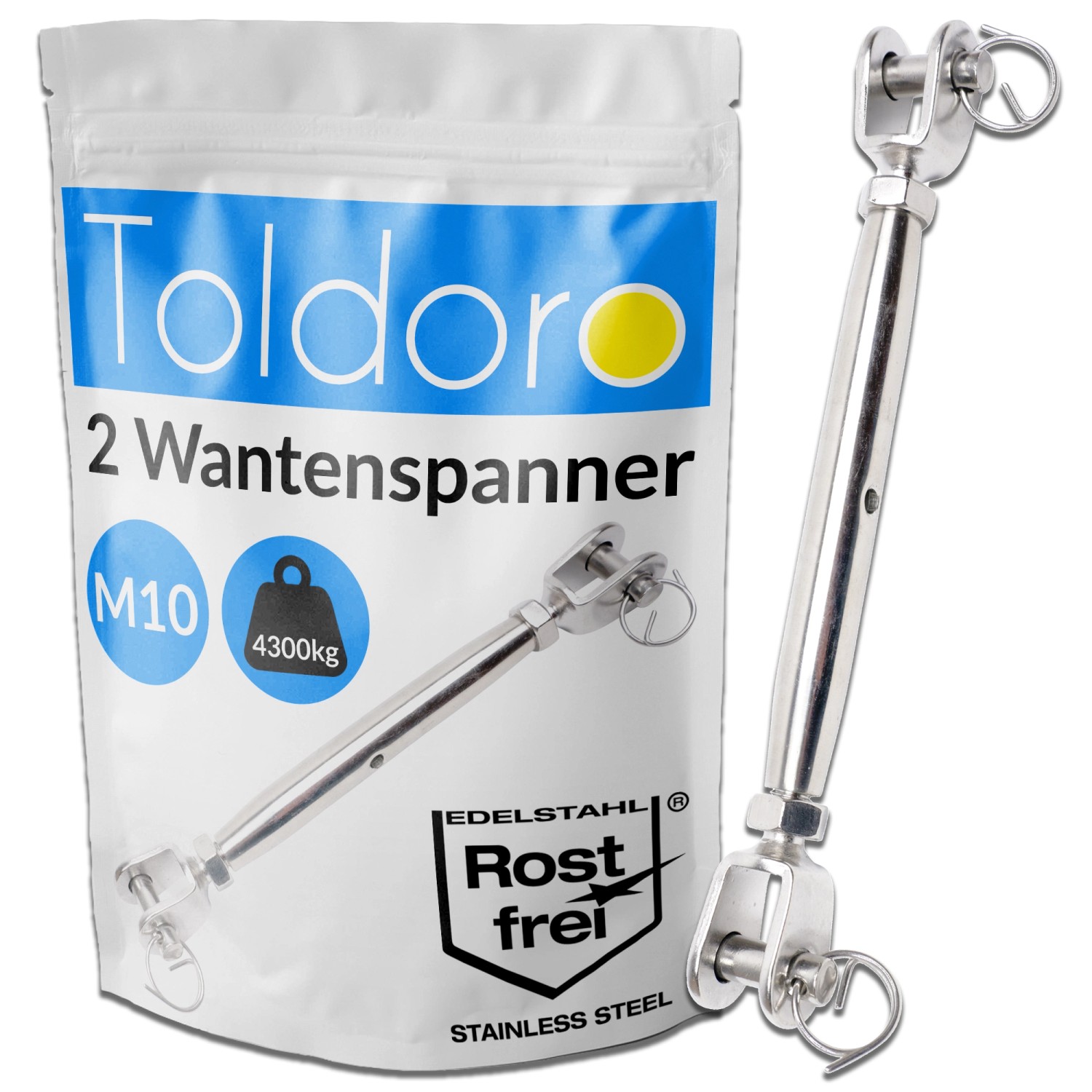 Toldoro 2 Sonnensegelspanner M10 & 2 Karabiner 100mm Wantenspanner Karabine günstig online kaufen