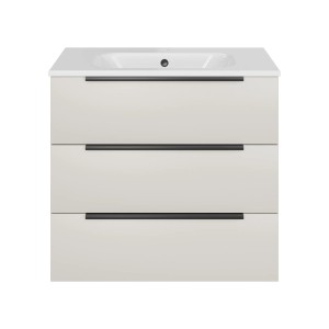 Pelipal Badmöbel-Set Quantum in Kaschmir Matt mit 3 Auszügen und Mineralmarmor-Waschtisch.