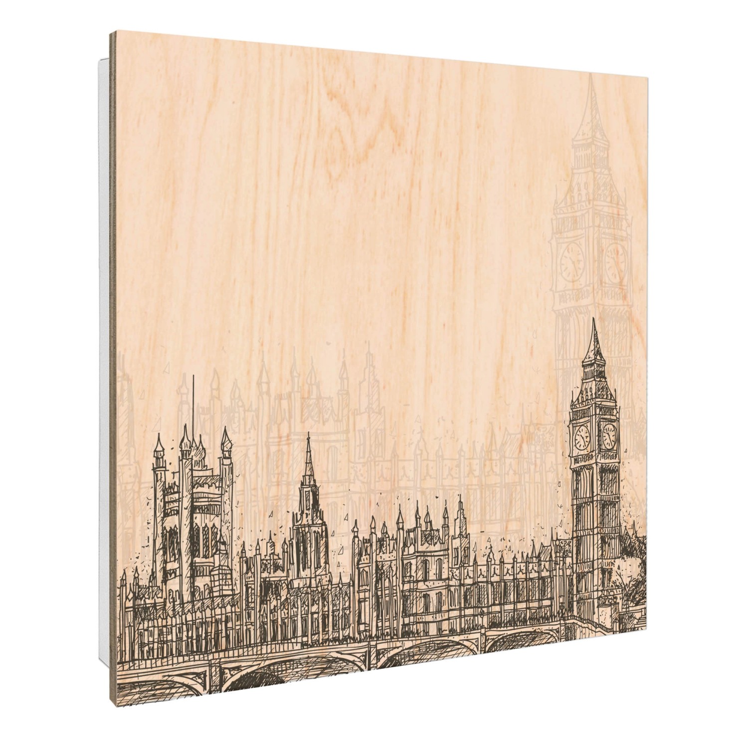 Banjado Schlüsselkasten mit Holzfront 30x30cm Weiß Scharnier Links 50 Haken günstig online kaufen