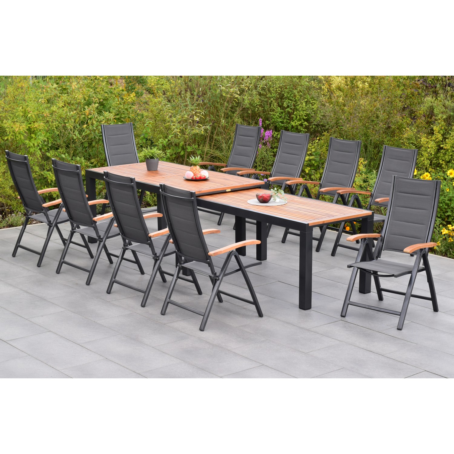 Merxx Paxos Set 11-tlg. mit Flex-Gartentisch Ausziehbar 180/360 x 100 cm günstig online kaufen