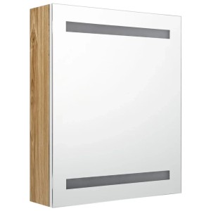 vidaXL LED-Spiegelschrank, weiß/Eiche, 50x60cm, mit zwei LED-Leuchten.