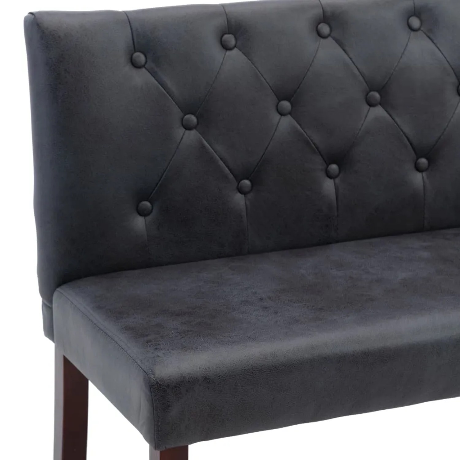 Graue Sitzbank (120 cm) im Wildleder-Look mit Knopfmuster. Möbel für Flur oder Wohnzimmer.