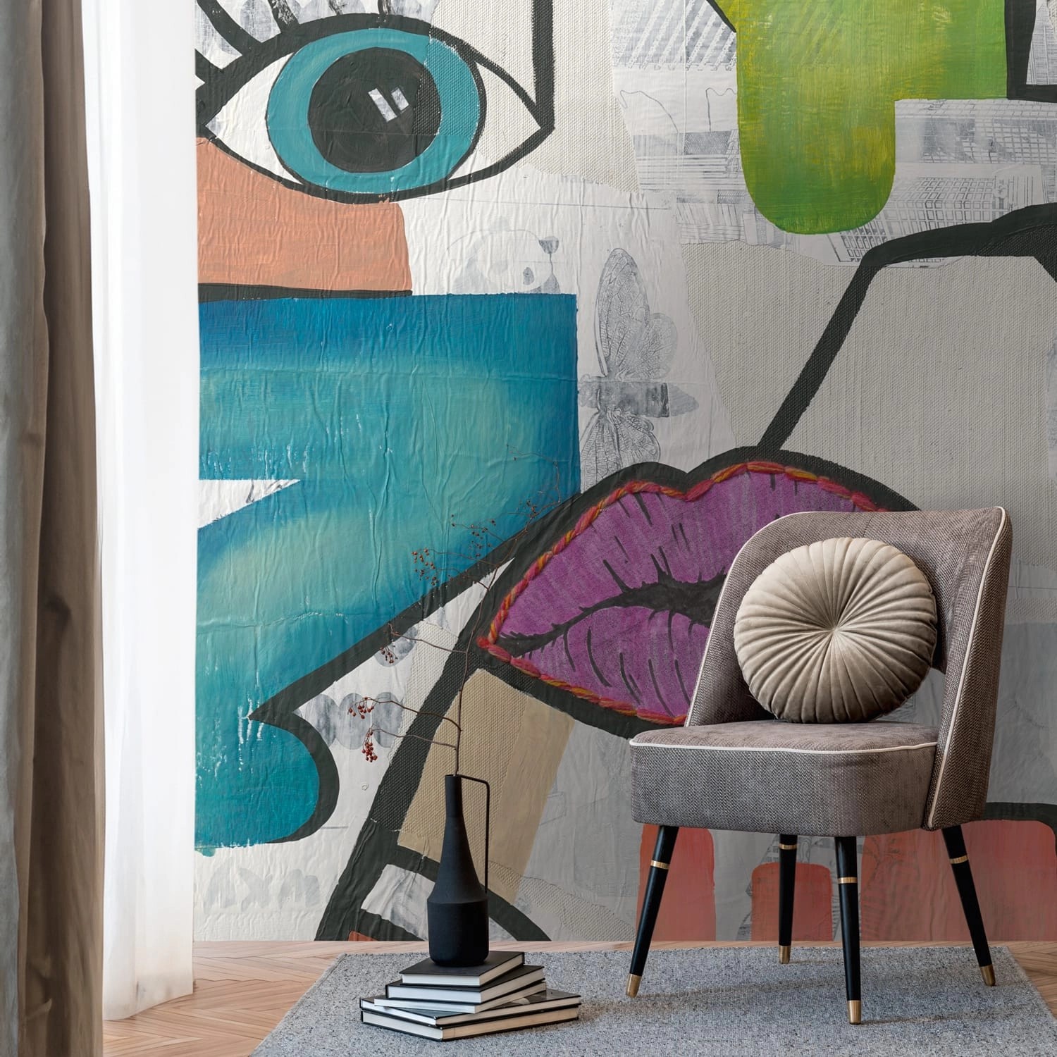 PROFHOME 398881-GU Fototapete Graffiti Matt Blau Lila Grün Grau 2,12 m x 2, günstig online kaufen