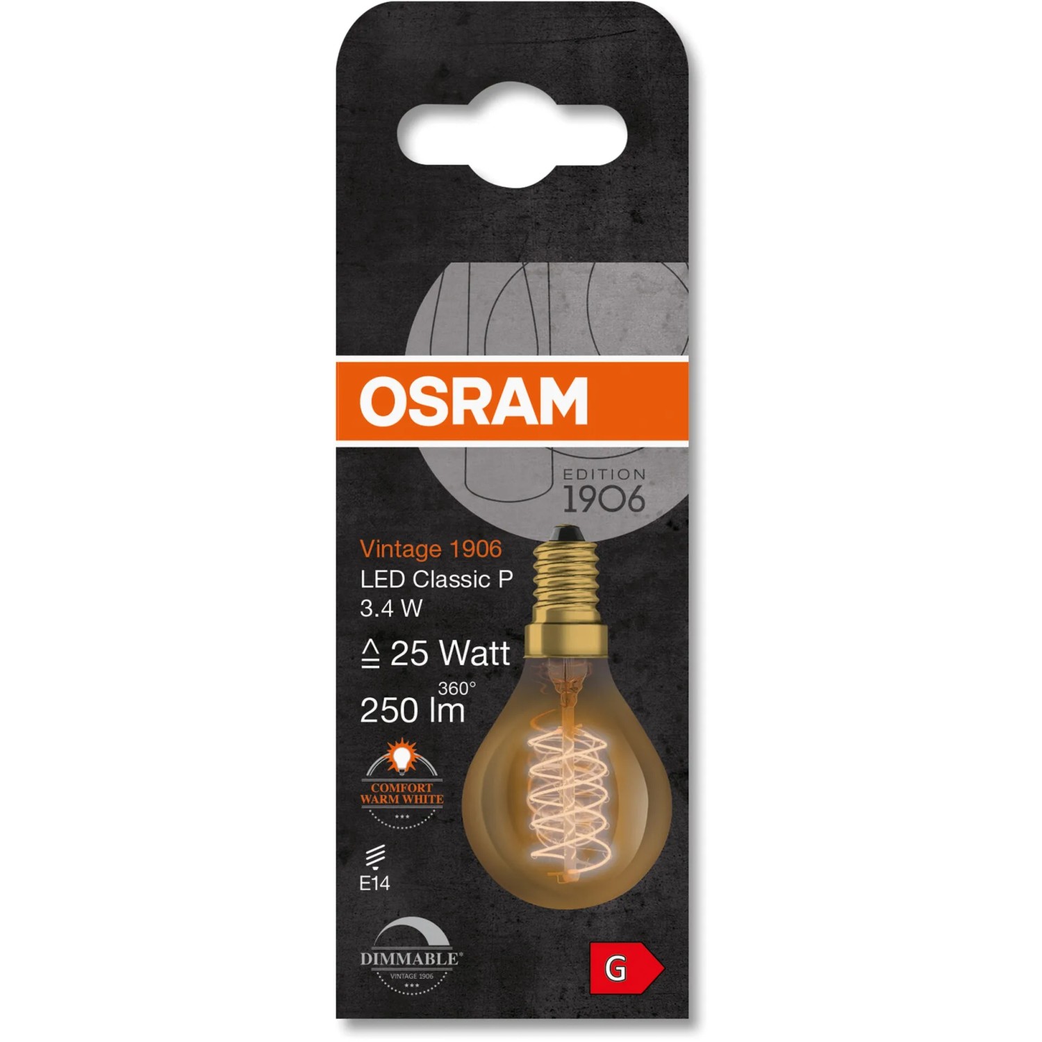 Osram LED-Leuchtmittel E14 Tropfenform, 3,4W, warmweiß, dimmbar.