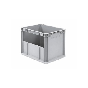 Graue PROREGAL Eurobox NextGen Insight, 30 Liter, mit seitlicher Öffnung. Ideal als Transportbox und Eurobehälter.