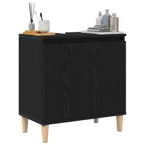 vidaXL Waschbeckenunterschrank in Schwarz Eichen-Optik mit Tür und Holzfüßen.