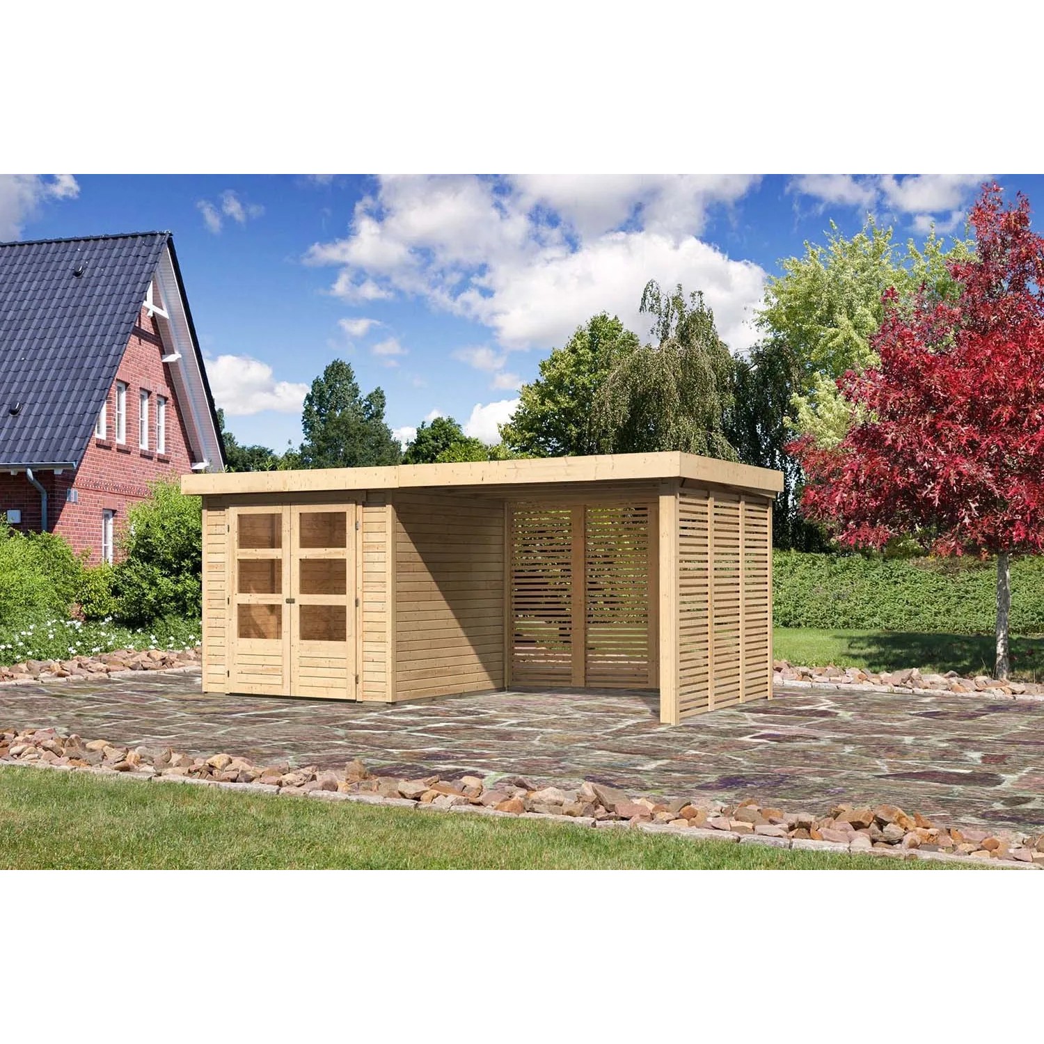 Karibu Holz-Gartenhaus Boras Natur Flachdach Unbehandelt 209 cm x 213 cm