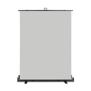 Grauer Walimex Pro Roll-Up Fotohintergrund 155x200cm, ausziehbar, mit schwarzem Standfuß für Studio & Portraits.