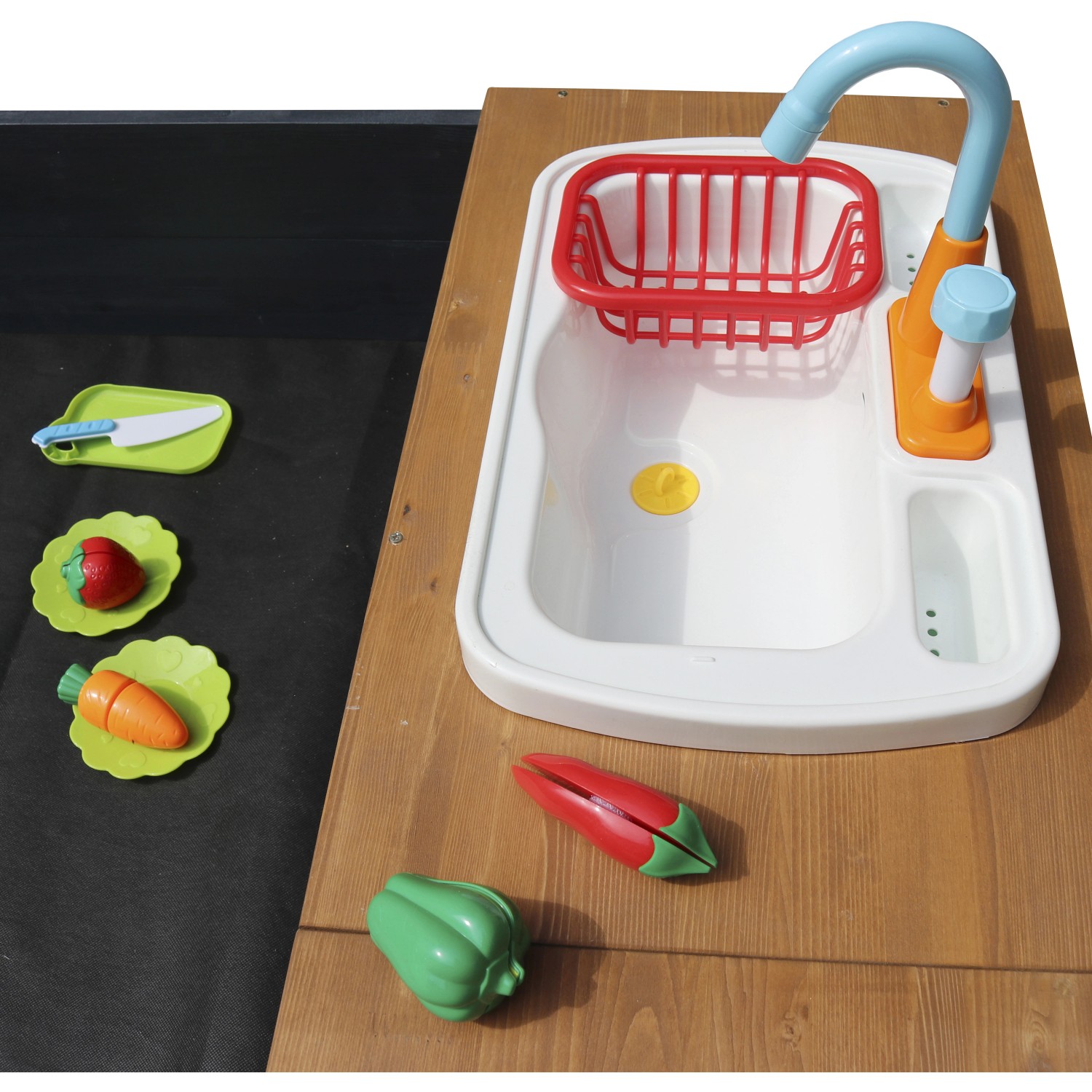 Axi Kelly Sandkasten mit Spielküchenzeile Anthrazit - Braun 180 x