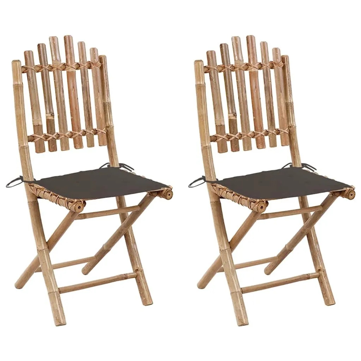 Furnicato Klappbare Gartenstühle 2er Set Bambus 50x42x92 Cm Mit Taupe Kissen 40x40x3 Cm