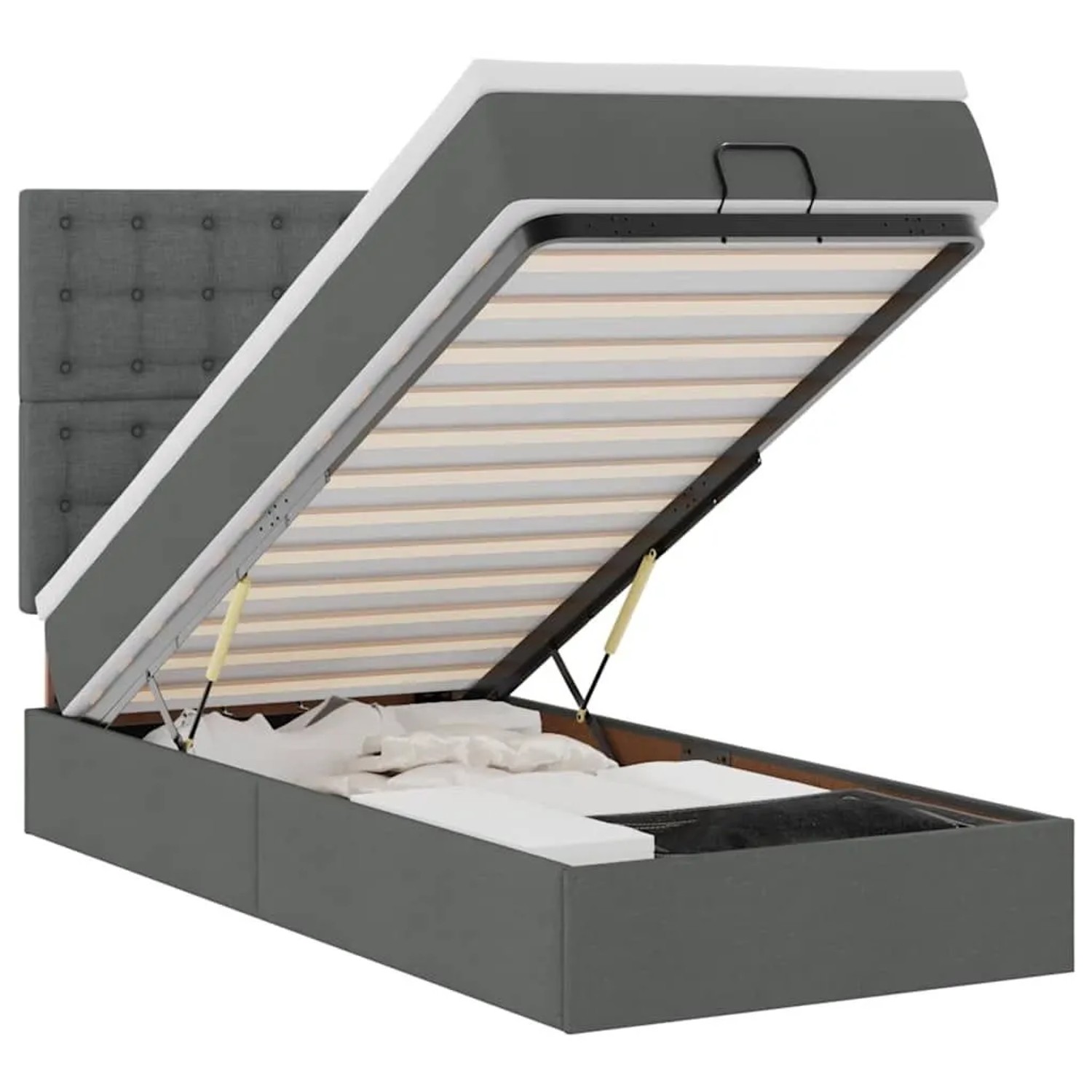 vidaXL Ottoman-Bett mit Matratze & LEDs Dunkelgrau 100x200 cm Stoff 3314149