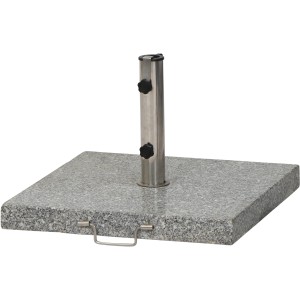 Siena Garden Schirmständer aus grauem Granit, 54x54x5,5 cm, mit Edelstahl-Standrohr.