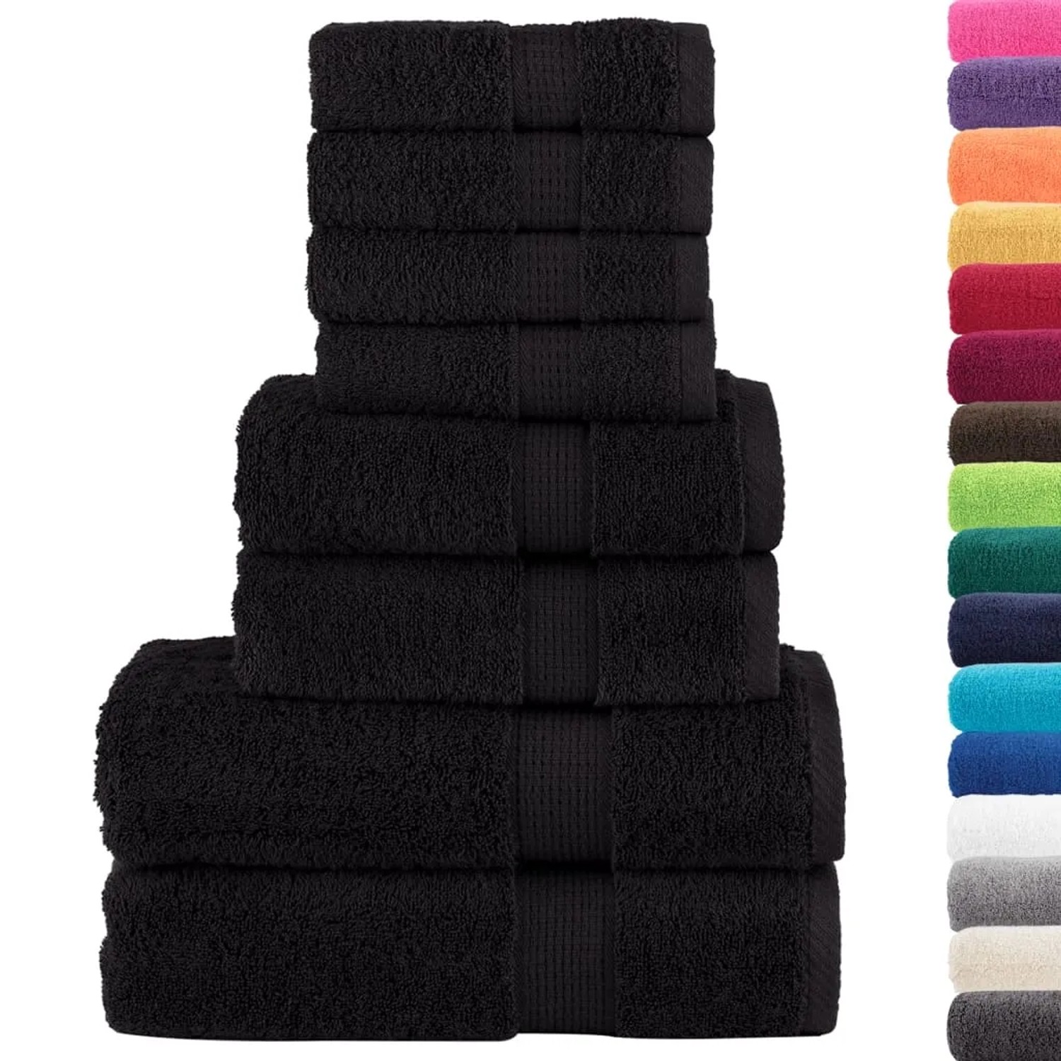 Schwarzes 8-teiliges Handtuchset von vidaXL aus 100% Baumwolle (Gäste-, Hand- und Duschtücher).