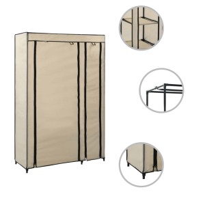Cremefarbener vidaXL Faltschrank (110x45x175 cm) aus Stoff und Stahlrohr.