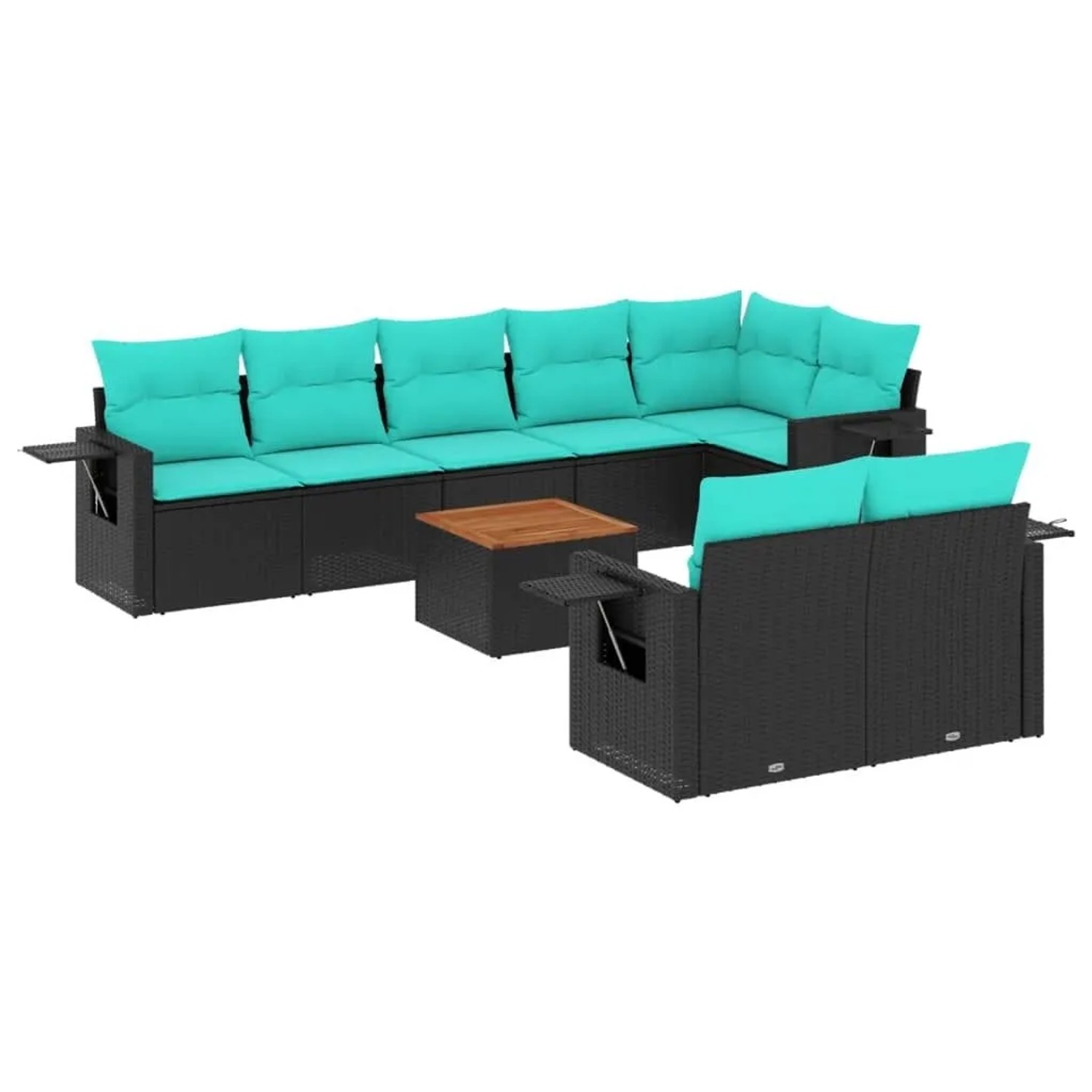 vidaXL 9-Tlg Gartensofa-Set mit Kissen Schwarzes Polyrattan 3224650