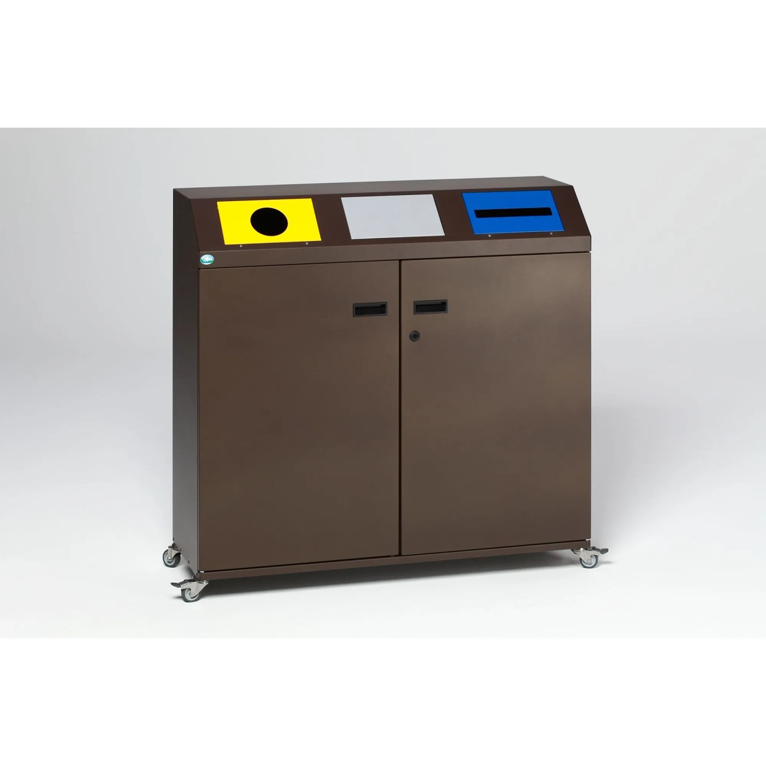 PROREGAL Selbstlöschende Wertstoffsammlstation Eckig Mit 3 Einsätzen 80 Liter Je Behälter HxBxT 97,5 x 108 x 37,5 cm Verzinkter Stahl Braun