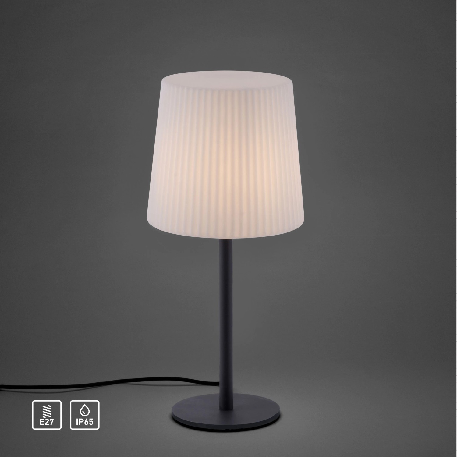 Anthrazitfarbene Paul Neuhaus LED-Tischleuchte Falter, 60 cm hoch, für Innen- und Außenbereich.