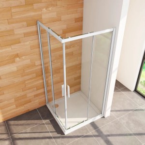 Eckdusche mit Schiebetür, 80x80 cm, Klarglas und mattgrauem Rahmen. Duschkabine für Eckeinstieg.