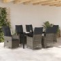 Graue 7-tlg. vidaXL Garten Essgruppe aus Polyrattan mit Tisch und Stühlen mit Kissen.