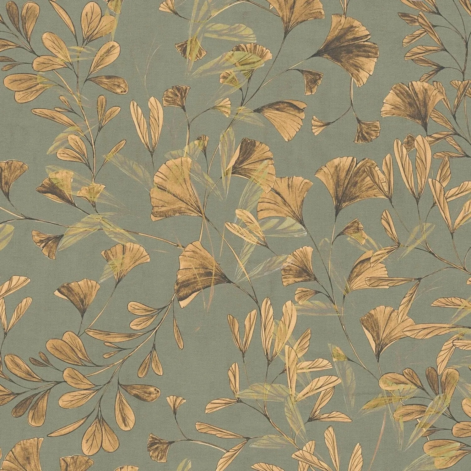 PROFHOME 782231-GU Natur Tapete Floral Matt Oliv Braun Gelb-Orange Grün 0,53 m x 10,05 m 5,33 m2