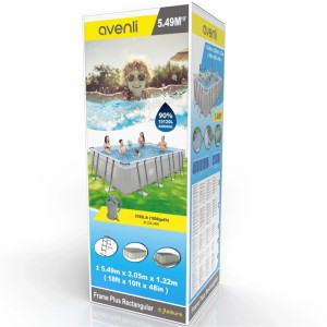 Verpackung Avenli Frame Plus Stahlrahmenpool Set 549x305x122cm mit Zubehör.
